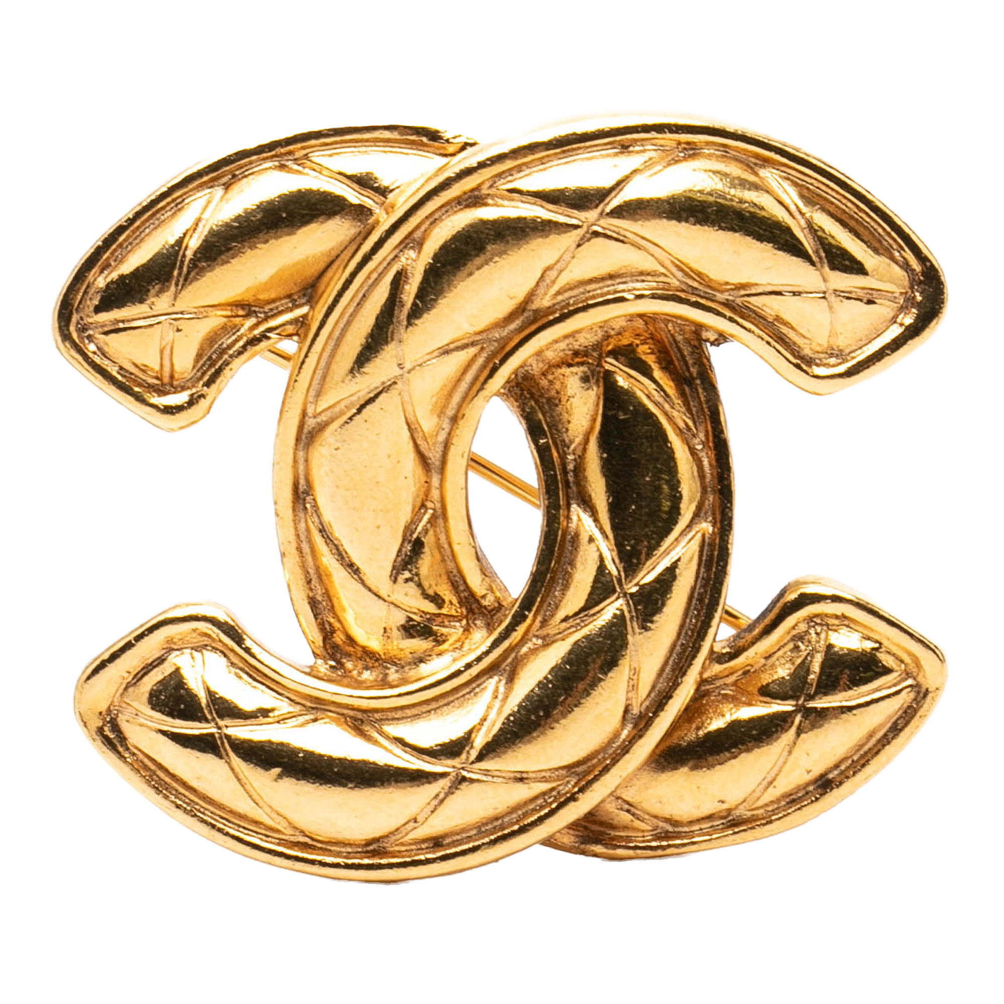Pre-Loved Chanel Cc Gold Plated Quilted Brooch